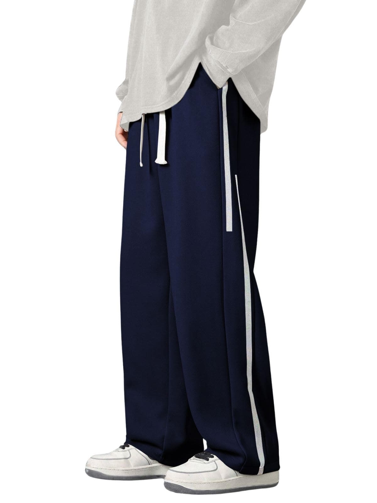 GRECIILOOKS Korean Style Track Pants for Men – Loose Fit Lycra Cargo Joggers | Trendy Gym & Streetwear Bottoms with Utility Pockets Blue