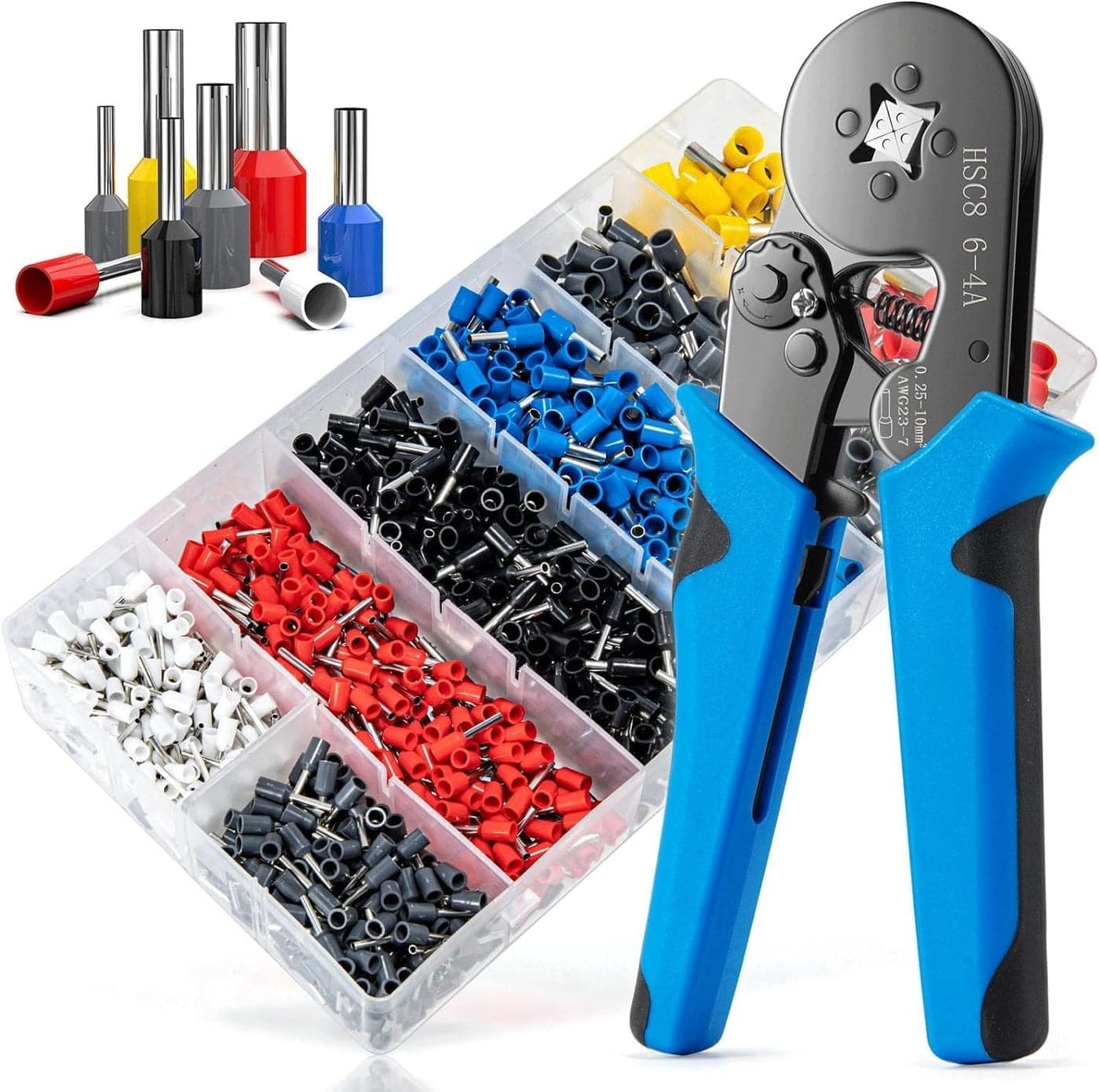 CESITRA Wire Crimping Tool Kit Ferrule Crimping Tool Self Adjusting Square Electrician Wire Crimper Plier for AWG237 with 1200pcs Ferrule Wire Copper Crimp Connector Crimper Plier02510mm