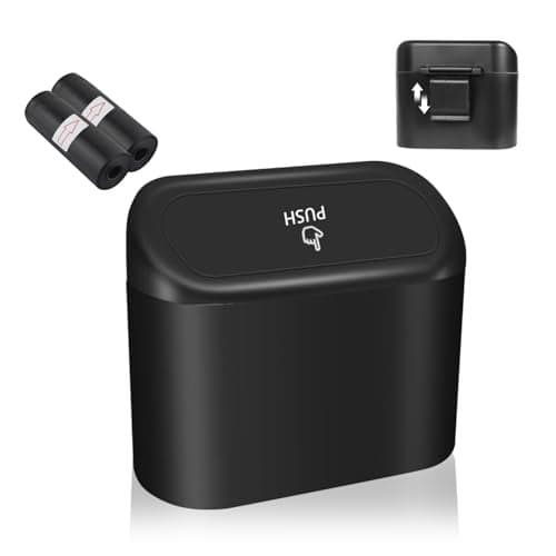 YGDMD Portable Car Trash Cans with 2 Rolls Garbage BagPushon Car Trash Bin with Lid Hook for inVehicle Waste DisposalMultipurpose Seat Organizer Storage for Most Vehicles Black