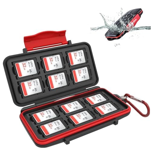 Kiorafoto 12 Slots SD SDHC SDXC Card Holder Case Professional Water-Resistant Anti-Shock Memory Card Storage Protector Wallet with Carabiner