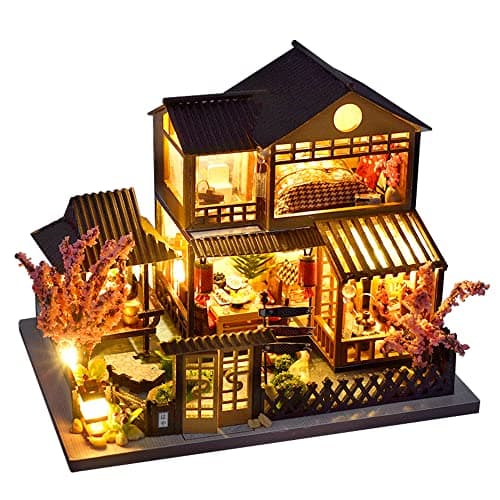 CUTEBEE Dollhouse Miniature with Furniture DIY Wooden Dollhouse Kit Plus Dust Proof Creative Room Idea Japanese Garden House
