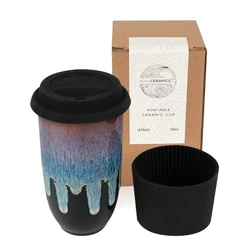 NOVA CERAMICS Coffee Tumbler Travel Mug On the Go Coffee Mug Microwave Dishwasher Safe Green Coffee Tumbler Gifts For Women Men Him Her 16oz Monsoon