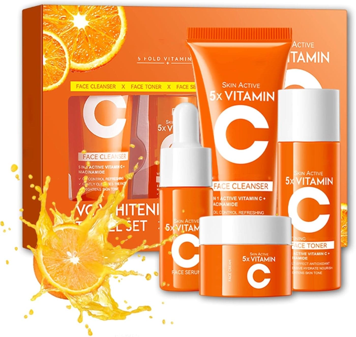 Vitamin C Skincare Set 4Pcs Skin Care Sets Kits for Pamper Teenage Girls Gifts Facial Kit with Cleanser Toner Serum Face Cream Birthday Travel Kit for All Skin Types 4pcs