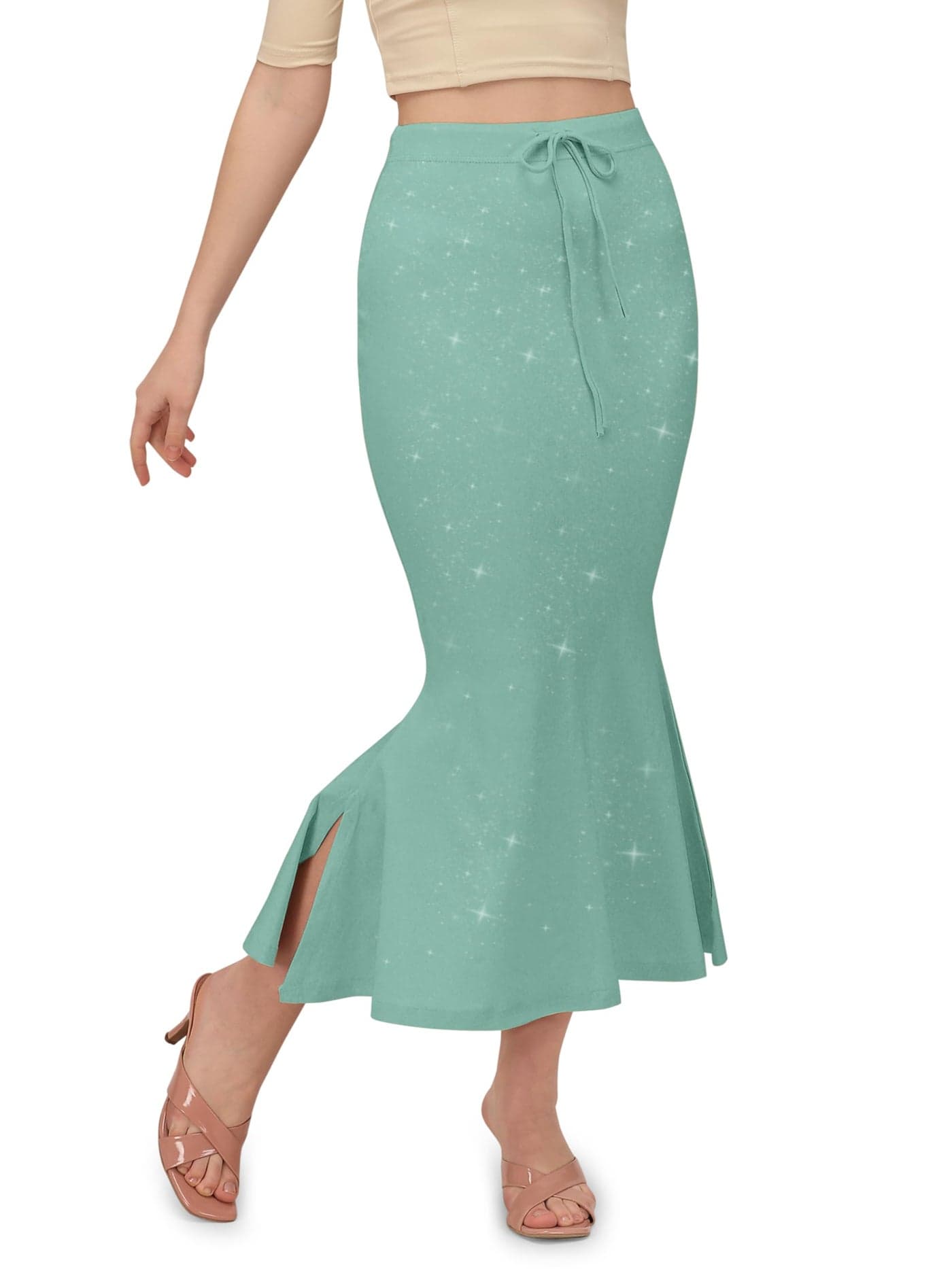 Mehrang Shimmer Stretchable Saree Shapewear Petticoat for Women, Cotton Blended,Petticoat,Skirts for Women,Shape Wear Dress for Saree… (Teal Green, XL)
