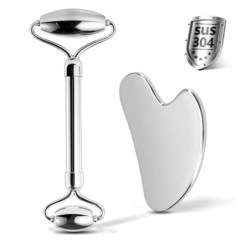 CUTELIILI Stainless Steel Facial Roller Gua Sha Metallic Gua Sha Gua Sha Facial Tools 304 Stainless Steel Face Body Treatment Reduce Puffiness Lymphatic Drainage Facial Tension