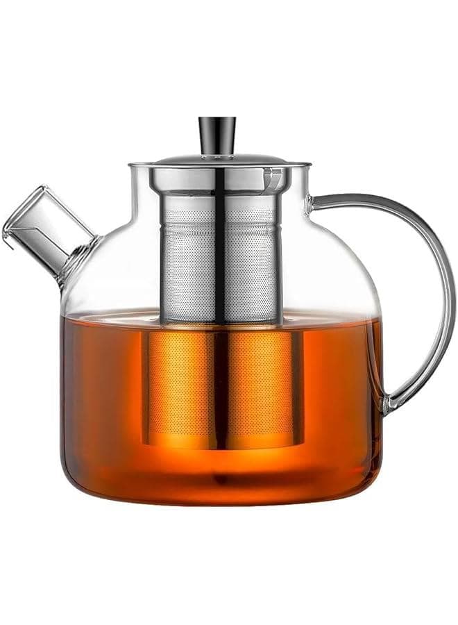 1500ml Glass Teapot with Removable Infuser, Stovetop Safe Large Tea Pot, Blooming and Loose Leaf Hand Crafted Kettle for Women and Adult with Stainless Infuser
