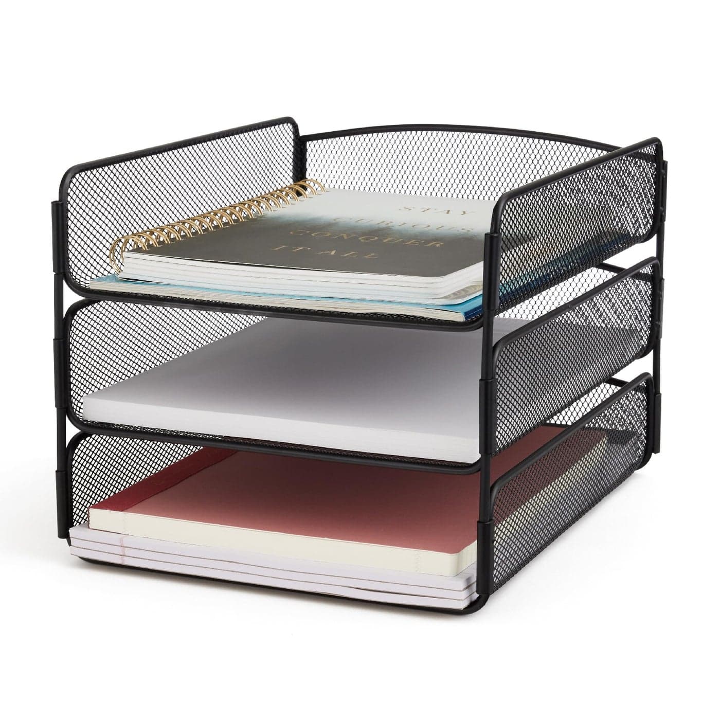 Safco Onyx Desk Organizer 3 Trays Office and Classroom Mailbox Paper and Mail Sorter Steel Mesh Black