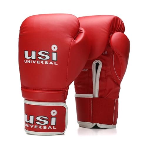 USI UNIVERSAL 612 Reliance Boxing Gloves, Punching Bag Gloves for Boxing, Kickboxing, Muay Thai, MMA, Durable Pu Material, Elasticated Hook & Loop Wrist Closure, Foam Padding (Size 10oz, Red)