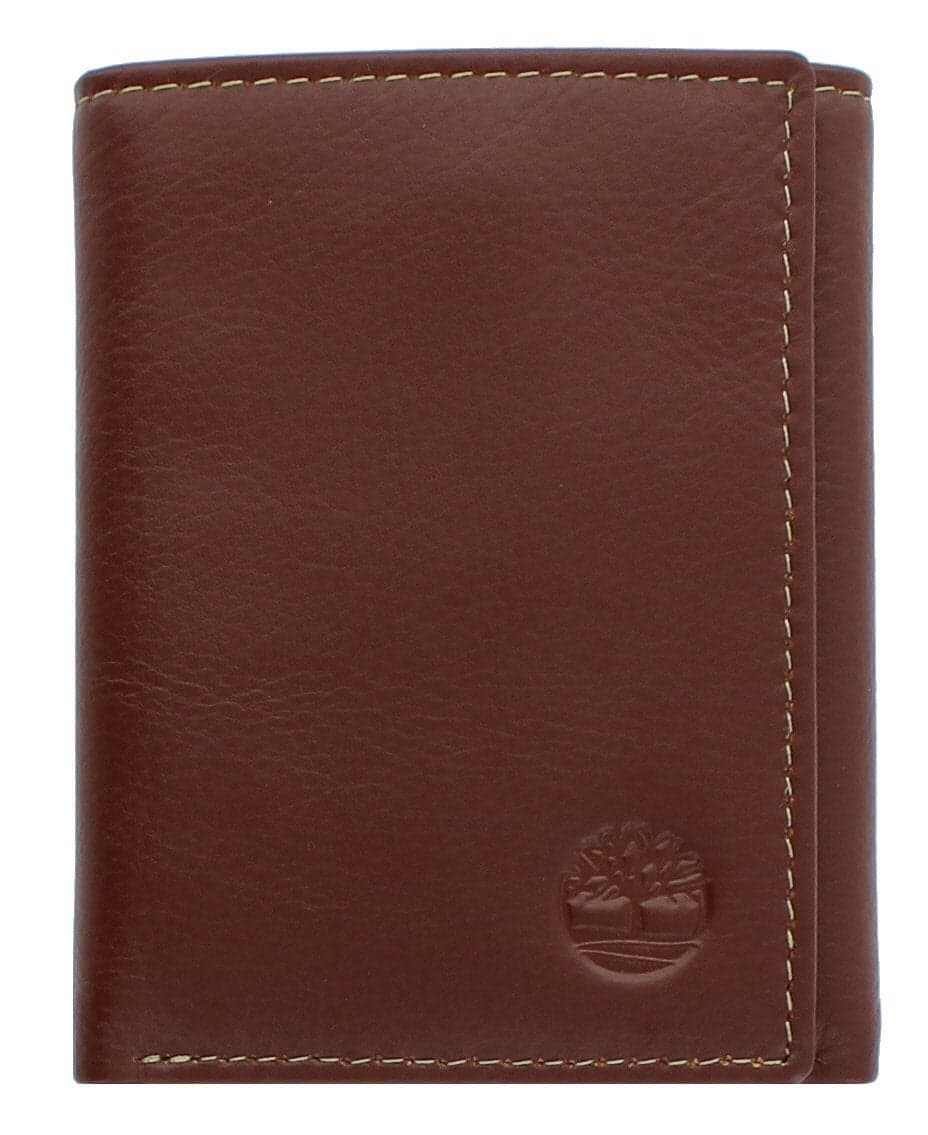 Timberland Men's Leather Trifold Wallet with Id Window, Cognac, One Size
