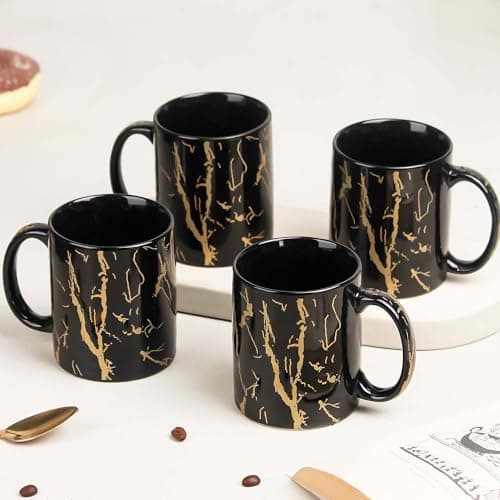 The Earth Store Black Copper Pipe Coffee Mug Set of 4 Ceramic Mugs to Gift to Best Friend, Tea Mugs, Microwave Safe Coffee Mugs,