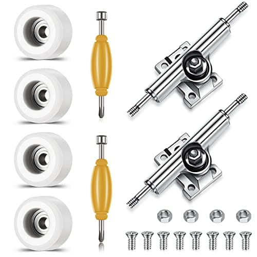Zhehao 8 Pcs Fingerboard Bearing Wheels Standard Fingerboard Tool CNC Lathed Bearing Wheels Screwdriver and 2 Pcs Nut Driver for 34 mm Wide Decks Finger Skateboard TrucksWhite