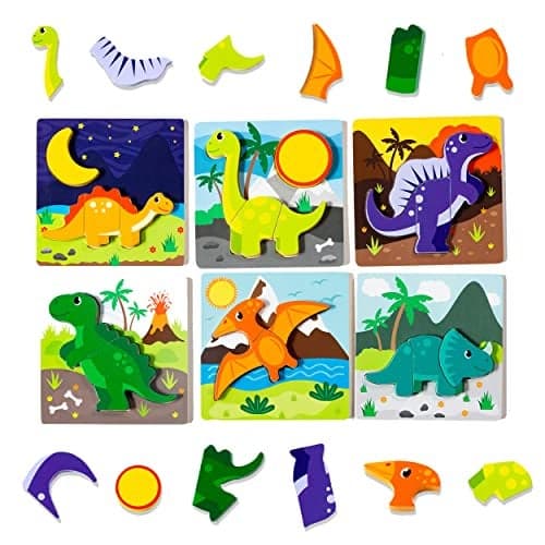 Klevly 6 PK Dinosaur Wooden Toddler Puzzles Ages 24 Wooden Puzzles for Toddlers 18 Months to 3 Yrs Montessori Toys for 2 Year Old Learning Toys for 2 Year Olds