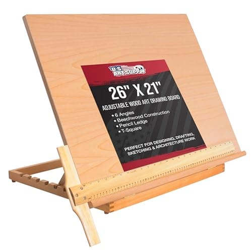 US Art Supply XLarge 26 x 21 Adjustable Wood Art Drawing Board 6 Angles Beechwood Construction Pencil Ledge 24 TSquare Ideal for Design Drafting Architecture Work