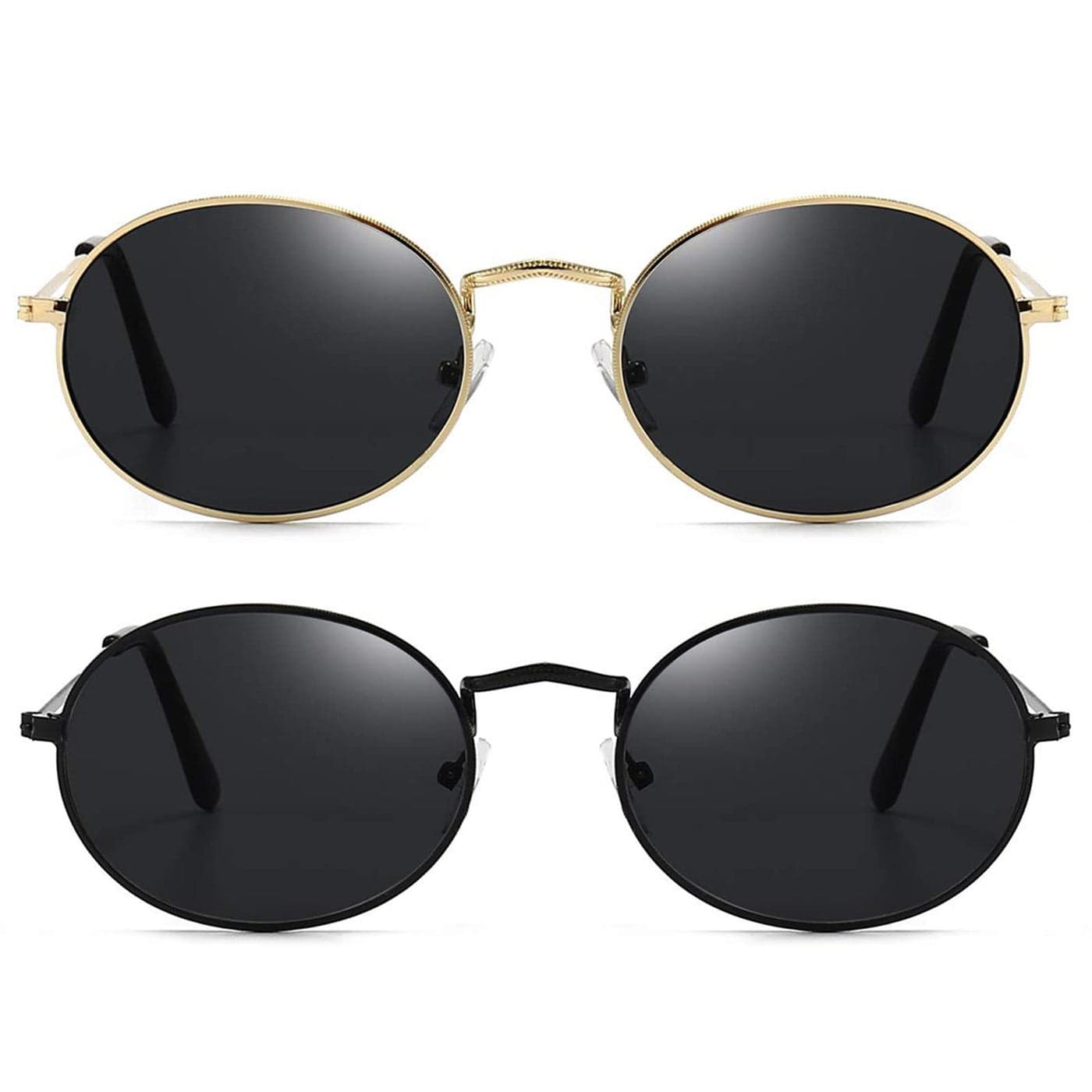 JUDOO Oval Sunglasses for Women Men Vintage 90s Metal Frame Black Glasses