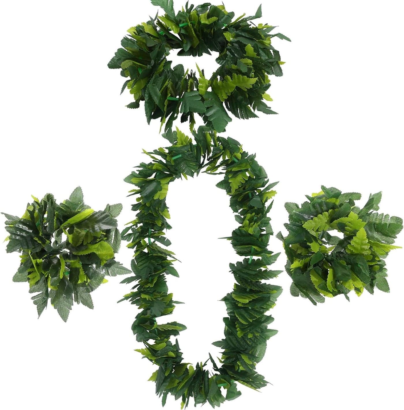 4pcs Leaf Necklace Green Leaves Leis Tropical Costume Luau Bracelets Garland Hawaii Cosplay Pool Party