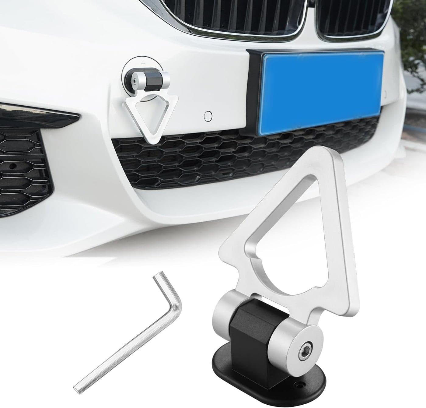 TOMALL Silver Car Tow Hook - Universal Decorative V Shape Racing Style Trailer Hook for Car Bumper