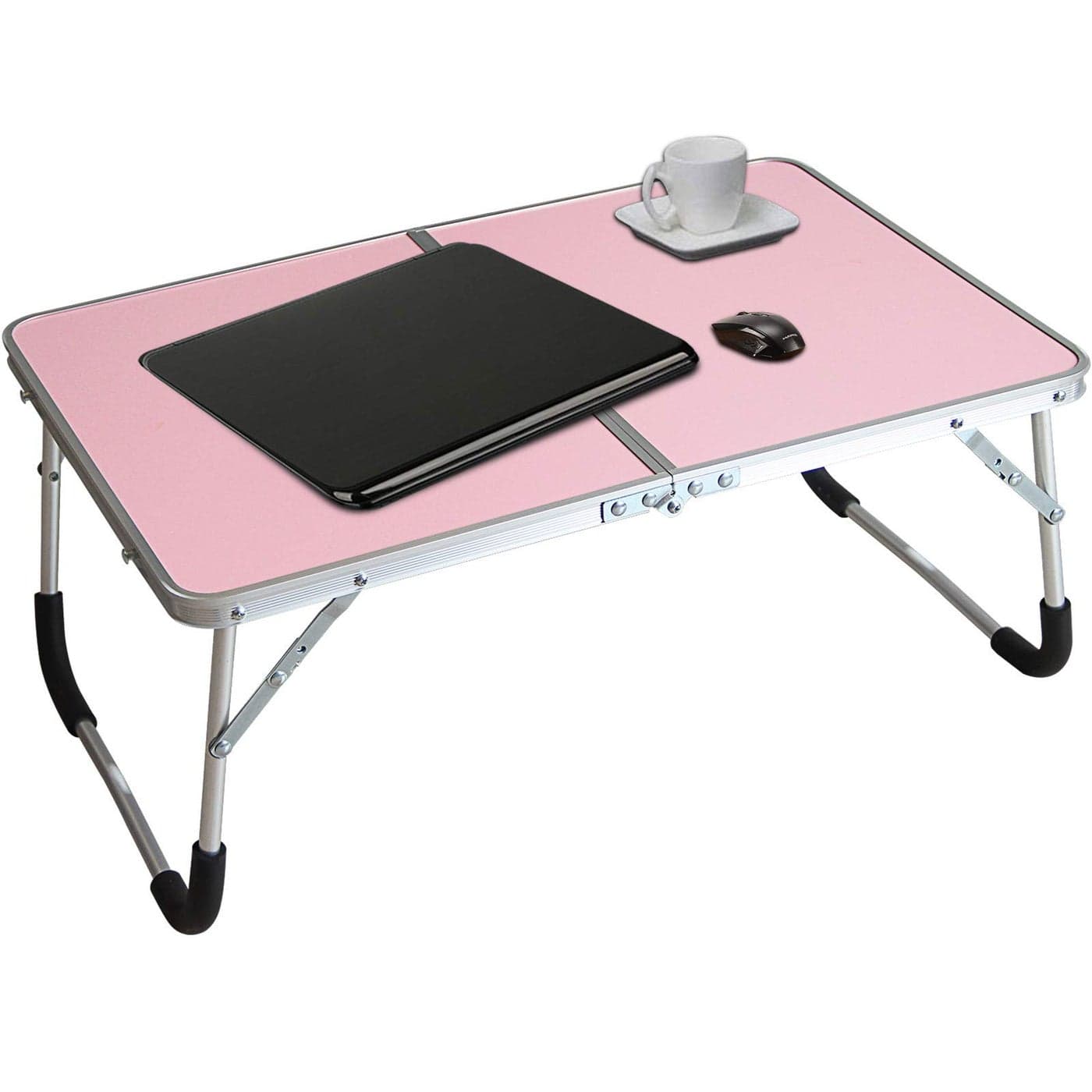 Jucaifu Foldable Laptop Table Bed Desk Breakfast Serving Bed Tray Portable Mini Picnic Table Ultra Lightweight Folds in Half with Inner Storage Space Pink