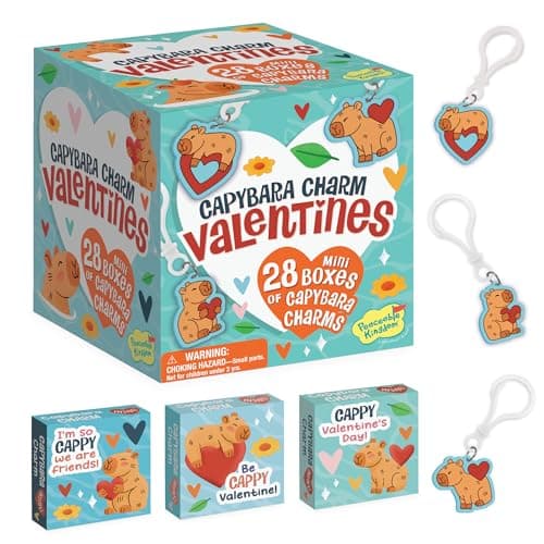 Peaceable Kingdom Valentines Box for Kids Valentines Day Box Kit for Valentines Cards for Kids Classroom Capybara Charm Valentines