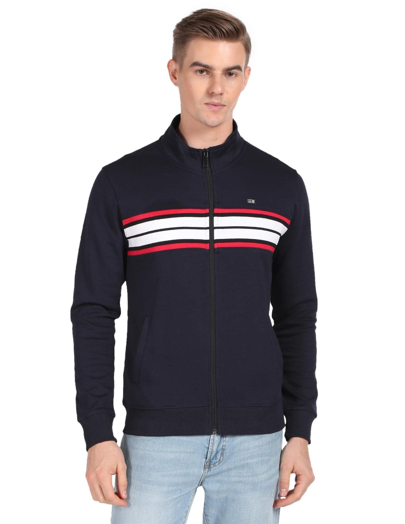 Arrow High Neck Solid Sweatshirt Navy