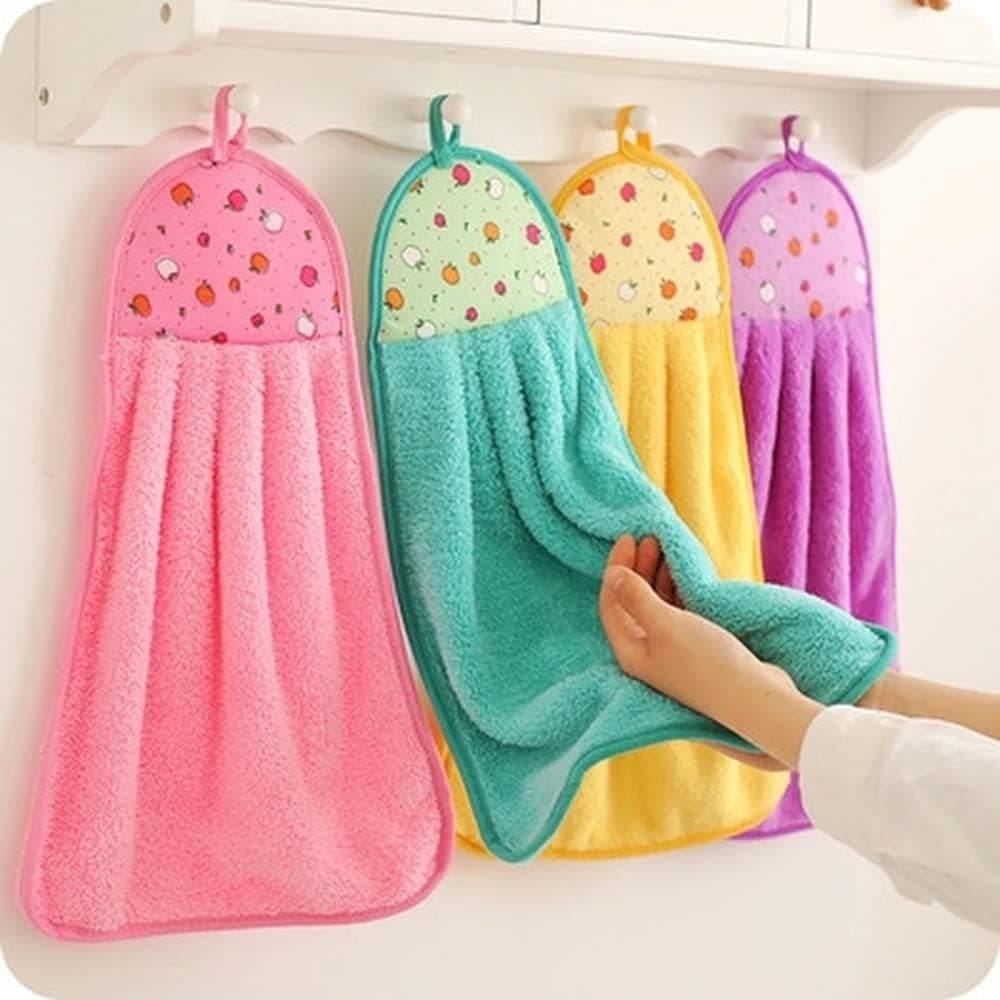 VIP BAGDA Microfiber Hand Towel with Ties, 44x24 cm, Pack of 4, Multicolor, 199 GSM