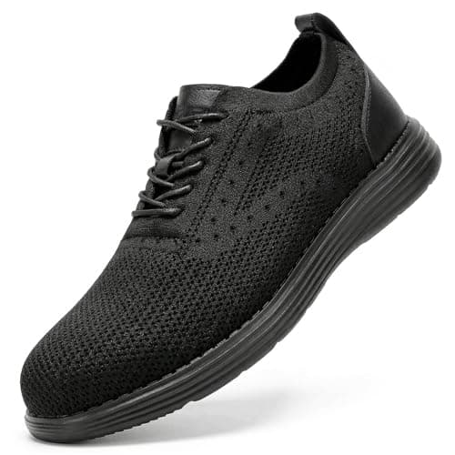 Furuian Steel Toe Shoes for Men Safety Shoes for Men Casual Dress Work Sneakers Lightweight Steel Toe Work Sneakers Comfortable Safety Tennis Oxfords All Black