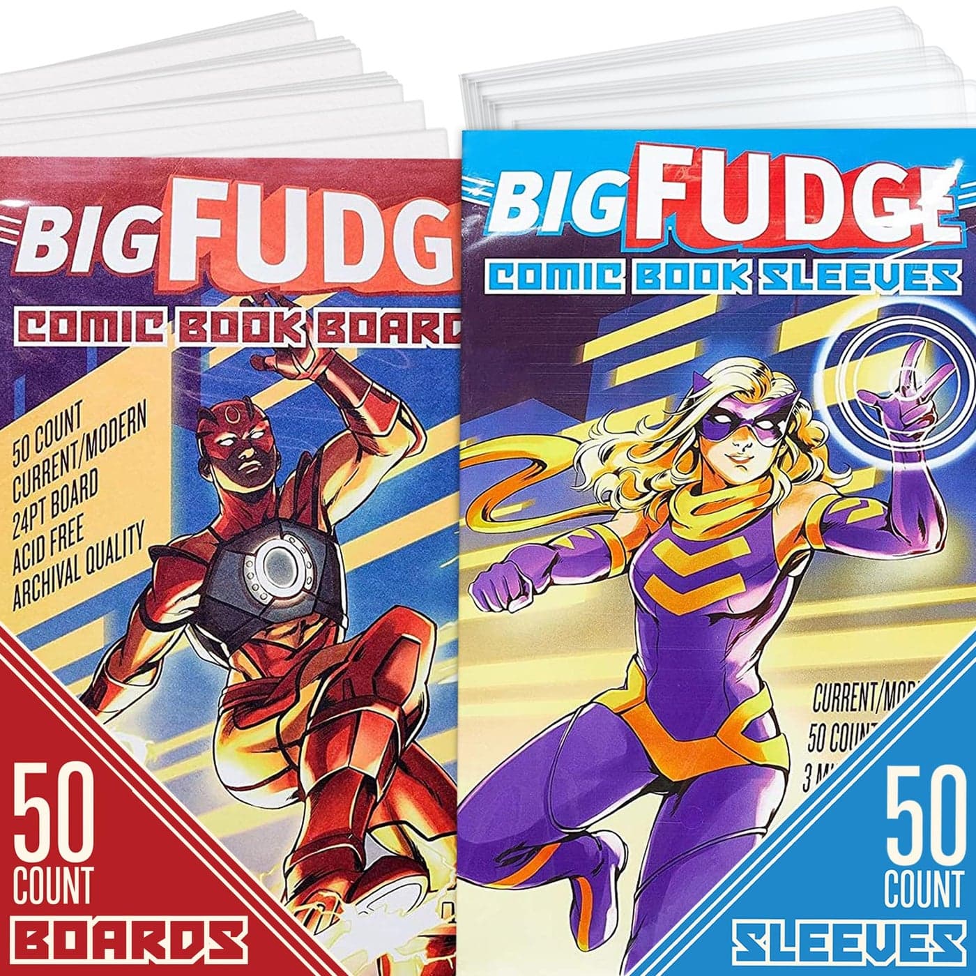 Big Fudge 50 Comic Book Bags and Boards Protector Sleeves for Comics and Magazines Archival Protection for 1990s to Current Comic Books 725 x 105