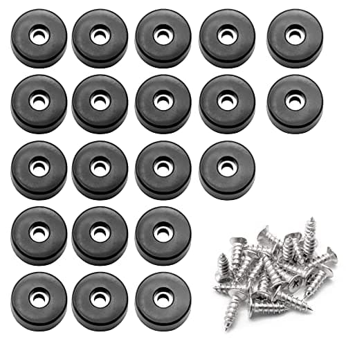 Rubber Cutting Board Feet with Stainless Washer and Screws, 1 inch Black Round Rubber Feet, Non Slip Bumper Pads for Furniture, Electronics & Application,20 Pack