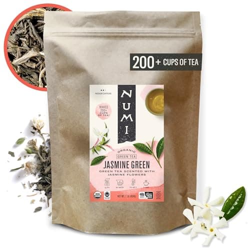 Numi Organic Jasmine Green Tea, 16 Ounce Pouch, Loose Leaf Floral Green Tea, Brews 200 Cups, Caffeinated (Packaging May Vary)