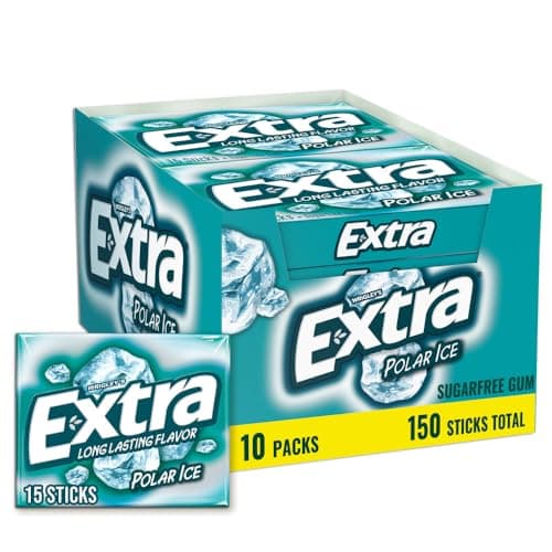 EXTRA Polar Ice Chewing Gum Packs Sugar Free Gum in Bulk with Strong Mint Flavor for Freshening Breath 15 Sticks 10 Pack for Long Lasting Freshness