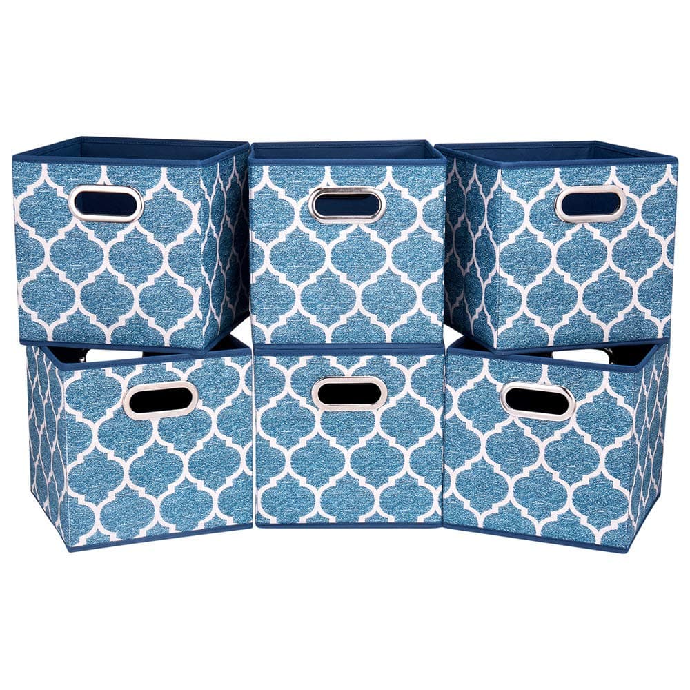 HSDT Square Fabric Cube Storage Bins 105x105 x 11In Blue Cloth Storage Cubes Baskets Foldable Storage Boxes Decorative Cubicle Strorage Inserts Cubes Drawer Organizer ClosetQYSC096