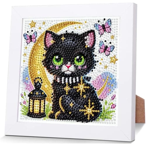 cviokrdu Cat Diamond Art Kits for Kids with Frame Animal Diamond Art for Kids Ages 4 8 12 Animals Gem Painting Kit for Gift Home Wall Decoration 7x7inch