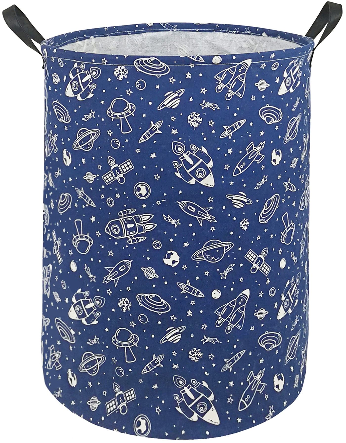 KUNRO Large Storage Basket Toy Box Laundry Bag Foldable Hamper Clothes Kids Gift Organizer Chest Waterproof Coating Organizer Bin Dorm Nursery navy Spaceship