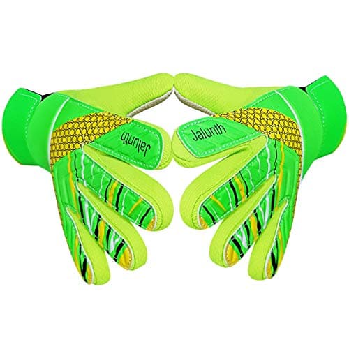 Jalunth Soccer Goalkeeper Goalie Gloves Kids Youth Goal Keeper Field Player Glove Boys Girls Ages 7-8 Years Old Anti-Slip Latex Palm Soft Pu Hand Back Green Size 6