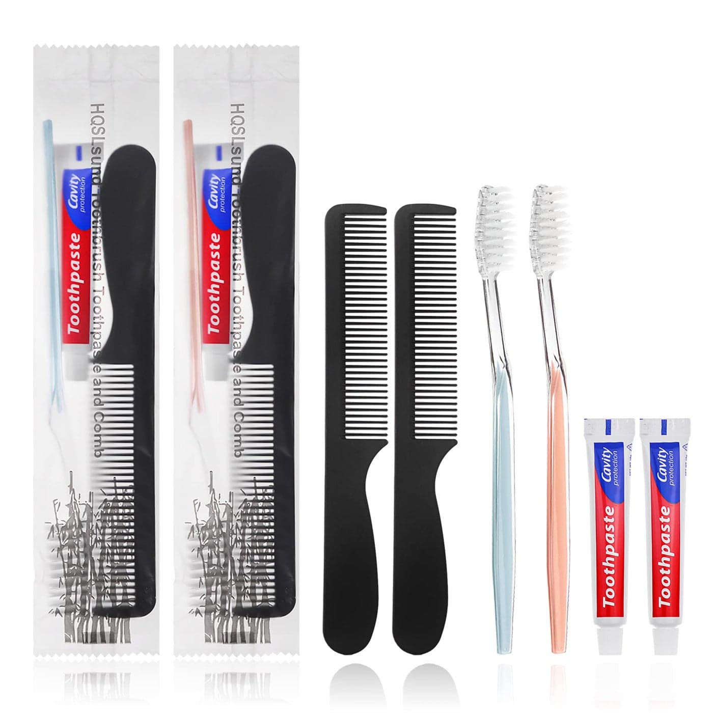 HQSLsund 50 Pack Disposable Toothbrushes with Toothpaste and Comb for Homeless Individually Wrapped10g Travel Toothpaste7inch Black Hair Comb Toothbrush for HotelAirBnbShelterCharity