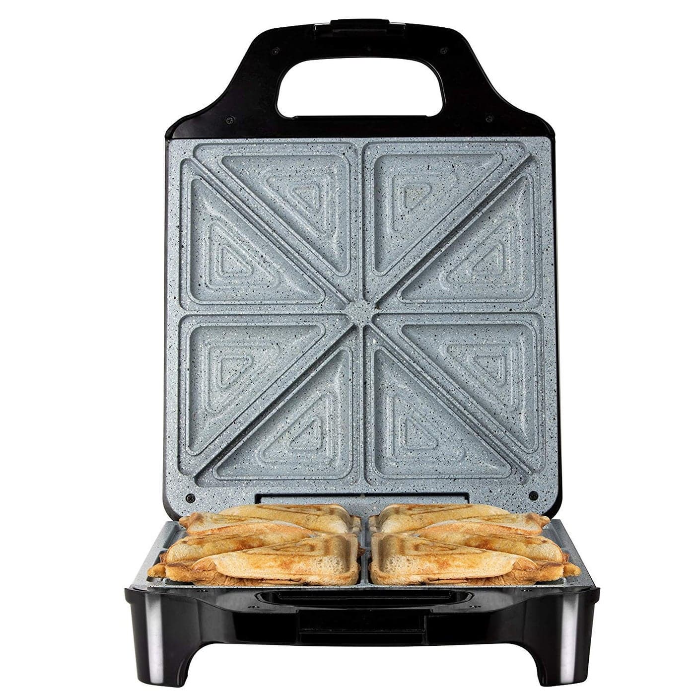 Tower T27021 4 Slice Deep Fill Sandwich Maker with ExtraDeep NonStick Ceramic Coated Plates Automatic Temperature Control 1600W Black