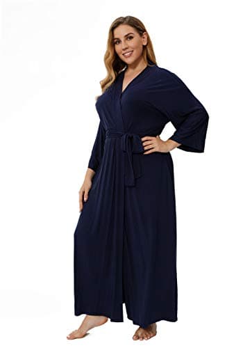 Women's Plus Size Long Robes Modal Kimonos Plus Size Maternity Robes for Hospital Robes Sleepwear,Navy 3X