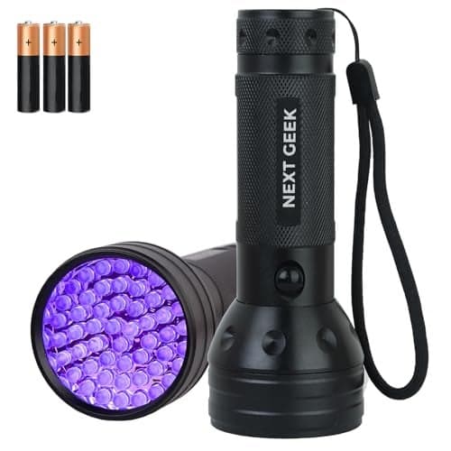 NEXT GEEK 51 LED UV Flashlight Ultraviolet Torch 395-400nm ip55 Water Resistant with 3xAA Battery Used for Pet Urine Detection, Dry Stains, Bed Bugs, Scorpions, Document Verification and Much More