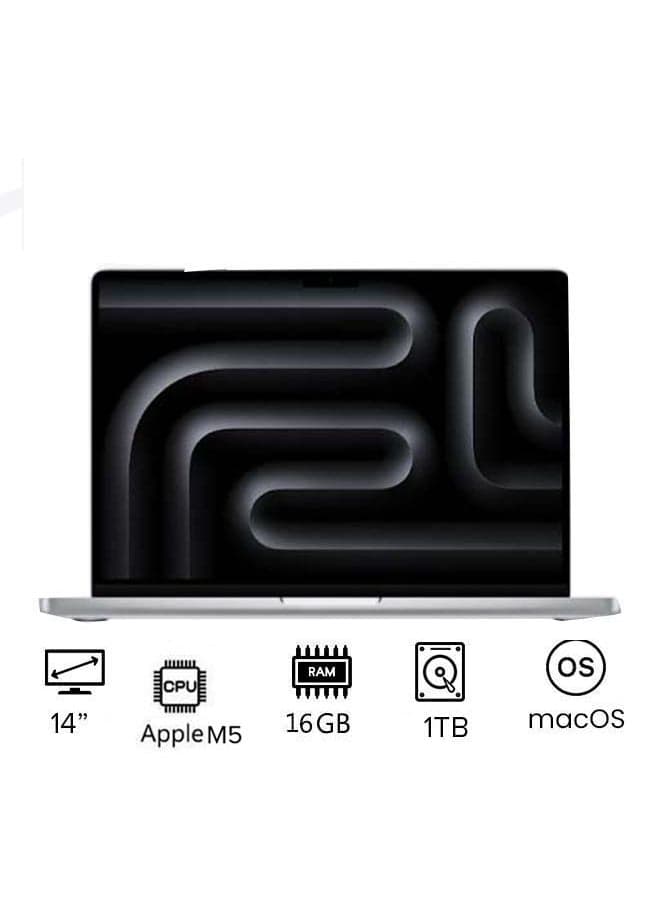 MacBook Pro MDE54 With 14 Inch Display, M5 Chip 10-Core CPU And 10-Core GPU | 16GB RAM | 1TB SSD | macOS | English/Arabic silver