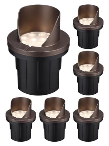 LEONLITE Dia. 4 Inch Well Lights Landscape LED In Ground, Shielded Top, 3000K Warm White, 12-24V AC/DC CRI90 Low Voltage Garden Landscaping, Oil Rubbed Bronze Aluminum Housing, Pack of 6