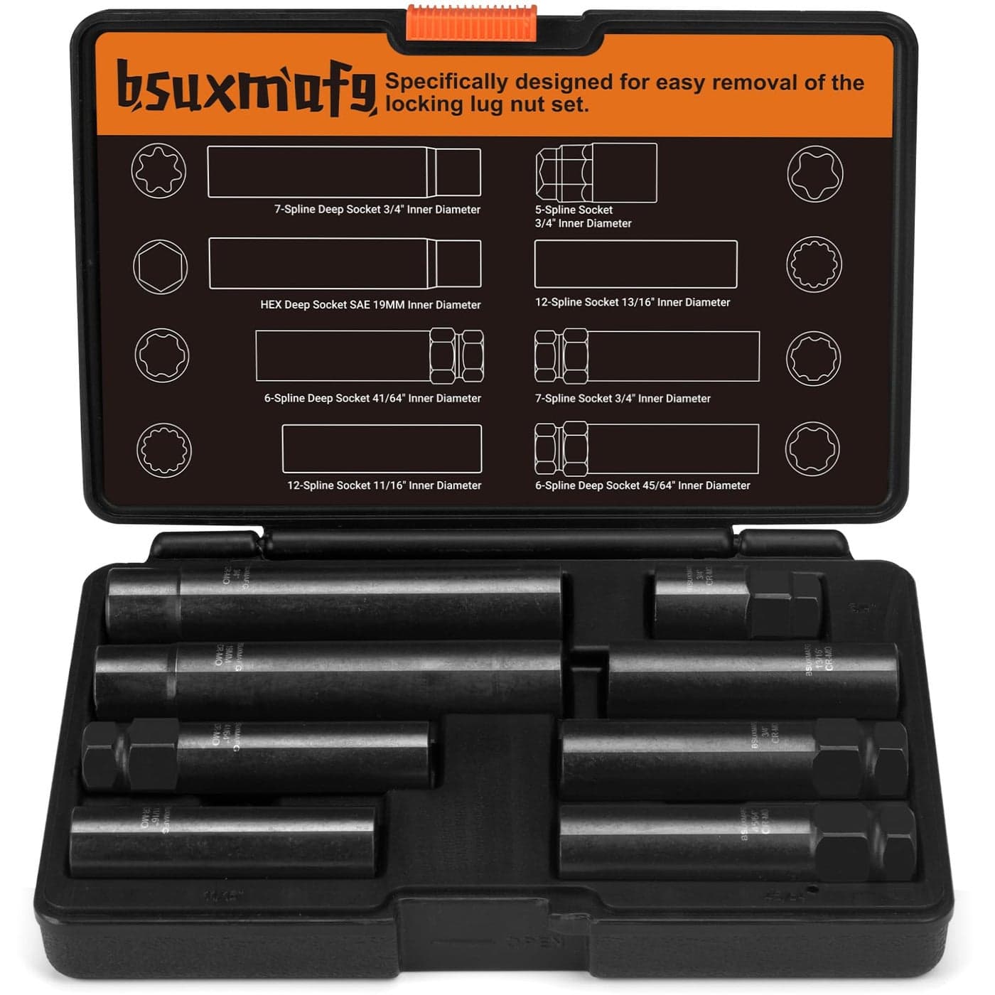 BSUXMAFG 8Pcs Wheel Lock Removal Kit Locking Lug Nut Master Key Set for Easily Removing Spline and Hex Style Aftermarket Wheel Lug Nuts 5 6 7 12 Spline and Spike Lug Nut Socket Key