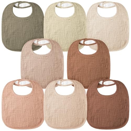 Bearmoss Baby Bibs for Drooling and Teething 100 Cotton Muslin Bibs for Baby Boy GirlAdjustable Ultra Absorbent8 Pack Coconut Mocha