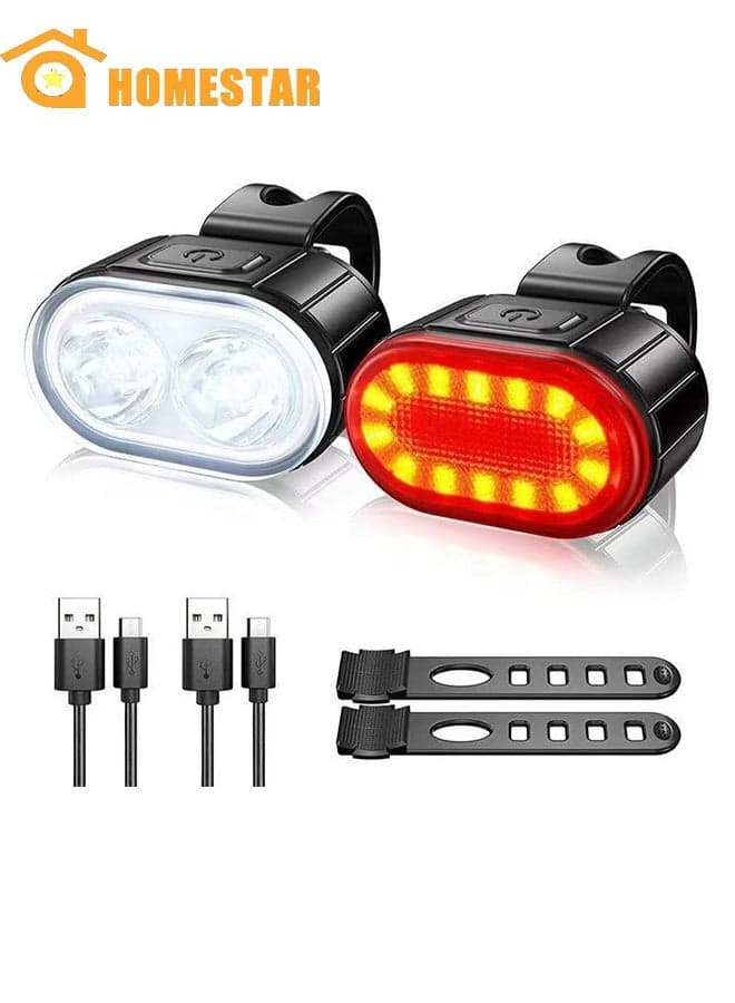 Bike Lights Set, USB Rechargeable, Ultra Bright LED Cycle Light Front and Back Rear Light, Waterproof Bike Light Set for Night Riding/Camping