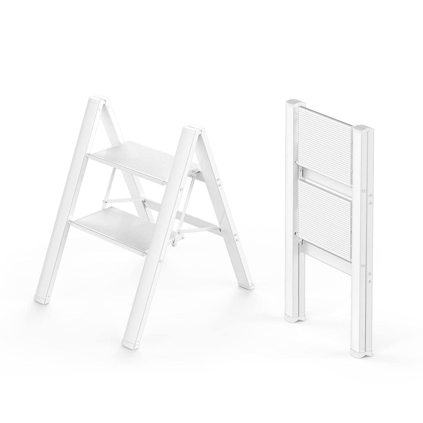 WOA WOA 2 Step Ladder Foldable Step Stool Aluminum Lightweight Ladder for Home Kitchen Closet AntiSlip Pedals Ease of Folding Portable 300lbs Capacity White