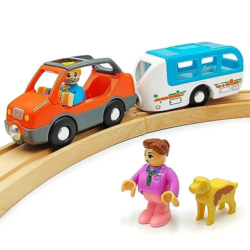 Magnetic Trains Cars Playset Wooden Train Track Accessories Station Wagon Train Set for Toddlers 35 Wooden Train Sets for Boys Ages 347 Wagon Set