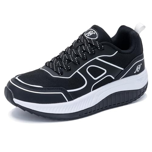 AOV Womens Walking Shoes with Arch Support Plantar Fasciitis Sneakers Gym Tennis for Foot and Heel Pain Relief Size 6 Black