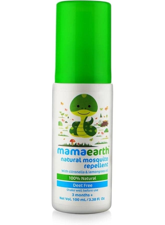 Mamaearth Natural Mosquito Repellent Spray with Citronella, Lemongrass & Peppermint Oil | DEET-Free, Toxin-Free Formula, Long-Lasting Indoor & Outdoor Protection |Safe & Gentle for 3+ Months, 100ml