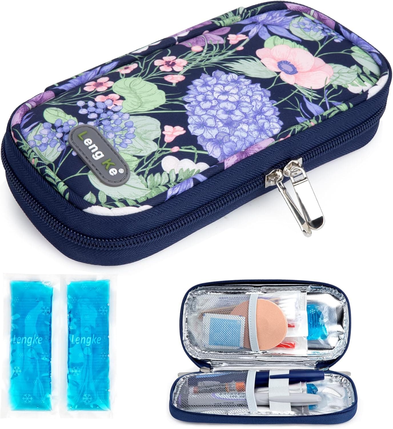 YOUSHARES Insulin Cooler Travel Case - Diabetic Cooler Travel Case Portable Refrigerated Medicine Travel Case for Insulin Pen and Medication Diabetic Supplies with 2 TSA Approved Ice Pack (Hydrangea)