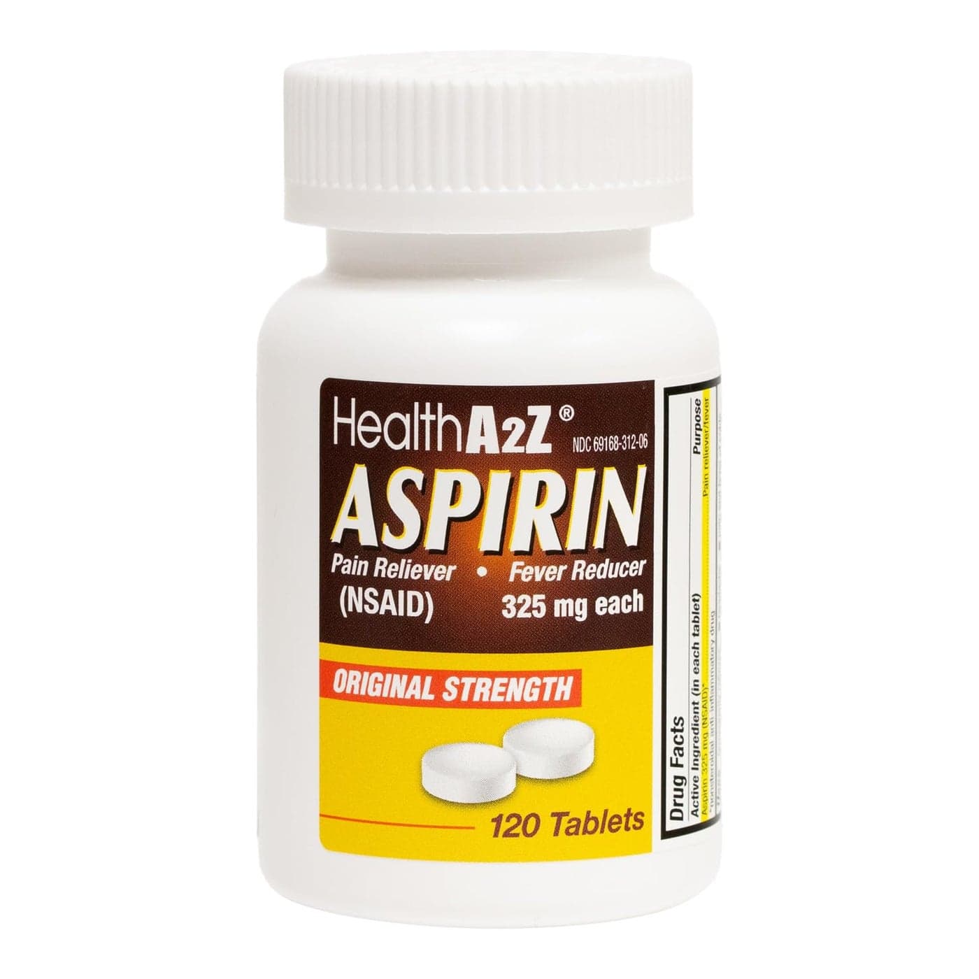 HealthA2Z Aspirin 325mg Uncoated Tablets Original Strength Pain Reliver Fever Reducer Compare to Bayer Active Ingredients 120 Counts