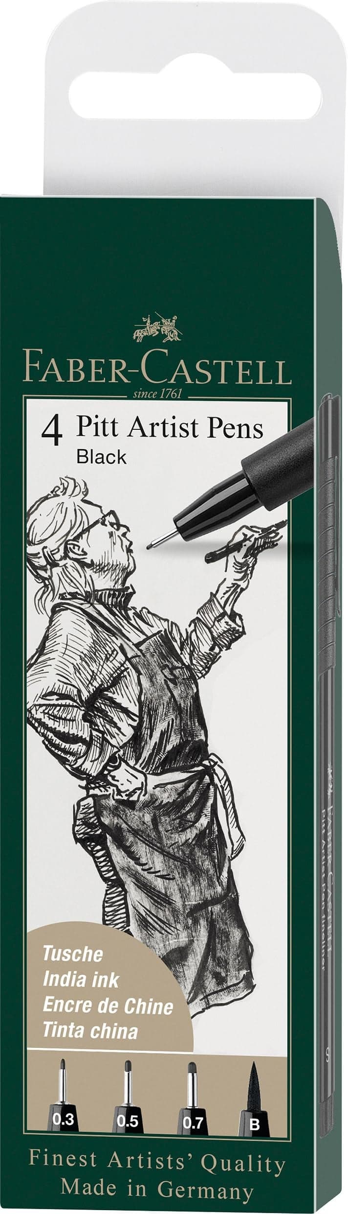 FaberCastell Pitt Artist Pens 4 Black India Ink Pen Wallet Set Assorted Nibs Artist Markers SFMB Nib Styles
