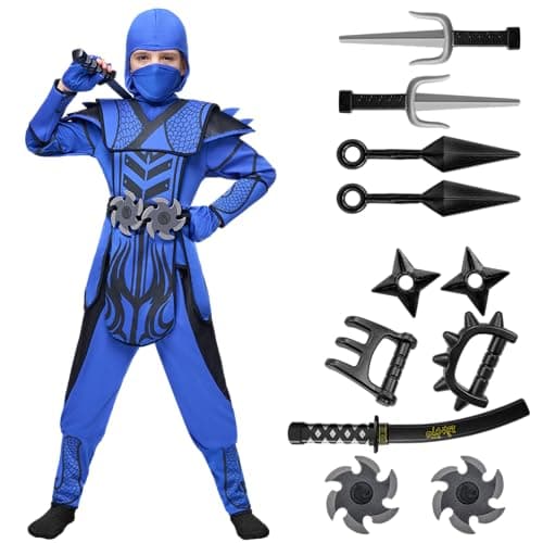 Spooktacular Creations Kids Halloween Ninja Costume Boys Ninja Outfit for Toddler Halloween Costume Dress Up Party Role Playing Themed Parties Blue S